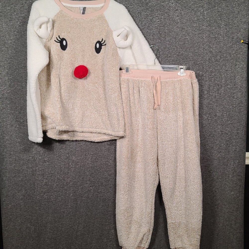 Jaclyn Intimates Sherpa Christmas Rudolph 2-Piece Pajama Set Size Large